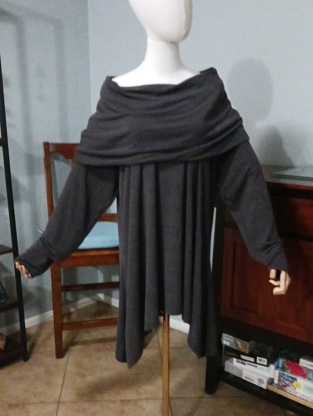Lisa Rinna Collection Off-the-Shoulder Draped Sweater - Charcoal